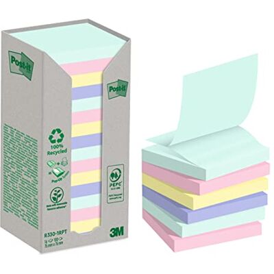 Post-It Z-Notes Autocollantes, Recyclés, Pack de 16 Blocs, 100 Feuilles par Bloc, 76 mm x 76 mm, Vert, Rose, Bleu, Jaune Notes Autocollantes Fabriquées à partir de Papier 100% Recyclé - Publicité Post-It Z-Notes Autocollantes, Recyclés, Pack de 16 Blocs, 100 Feuilles par Bloc, 76 mm x 76 mm, Vert, Rose, Bleu, Jaune Notes Autocollantes Fabriquées à partir de Papier 100% Recyclé - Publicité
