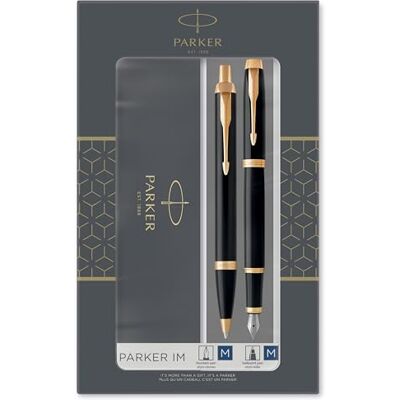 Parker IM Duo coffret-cadeau avec stylo bille et stylo plume finition noire laquée avec attributs or recharge et cartouche d’encre bleue coffret-cadeau - Publicité Parker IM Duo coffret-cadeau avec stylo bille et stylo plume finition noire laquée avec attributs or recharge et cartouche d’encre bleue coffret-cadeau - Publicité