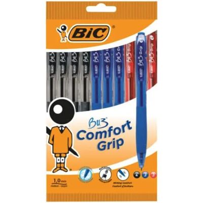 BIC BU3 Comfort Grip Retractable Ball Pens 4 Black, 3 Blue, 3 Red - Publicité BIC BU3 Comfort Grip Retractable Ball Pens 4 Black, 3 Blue, 3 Red - Publicité