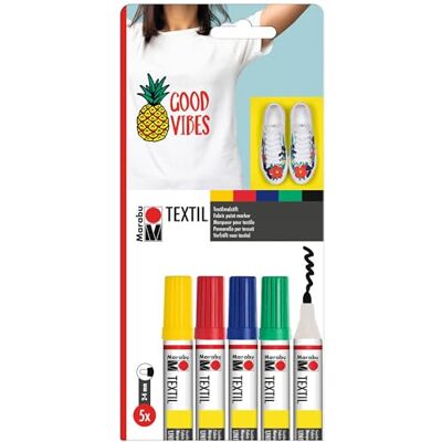 Marabu Feutres Textilpainter, 5 couleurs pour textiles clairs (2-4 mm) - Publicité Marabu Feutres Textilpainter, 5 couleurs pour textiles clairs (2-4 mm) - Publicité