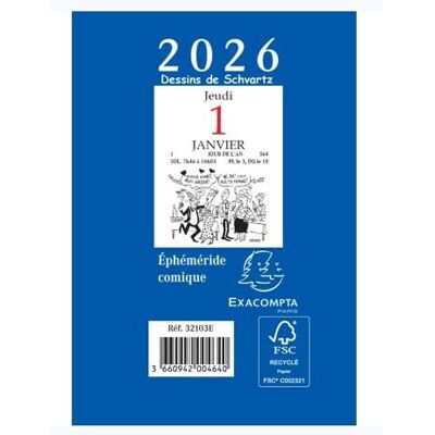 Exacompta 32103E 1 Bloc Ephéméride Comique Format 6,5 x 9,7 cm Janvier 2026 à Décembre 2026 - Publicité Exacompta 32103E 1 Bloc Ephéméride Comique Format 6,5 x 9,7 cm Janvier 2026 à Décembre 2026 - Publicité