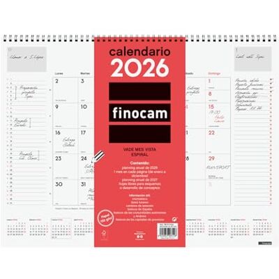 Finocam Sous-main à spirale pour mois Vista 2026 Janvier 2026 Décembre 2026 (12 mois) Neutre Espagnol - Publicité Finocam Sous-main à spirale pour mois Vista 2026 Janvier 2026 Décembre 2026 (12 mois) Neutre Espagnol - Publicité