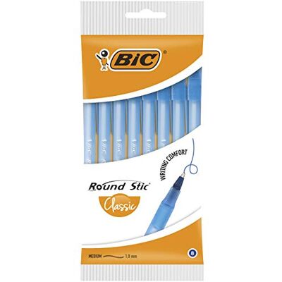 BIC Round Stic Stylo à bille, Bleu, Sachet de 8 - Publicité BIC Round Stic Stylo à bille, Bleu, Sachet de 8 - Publicité