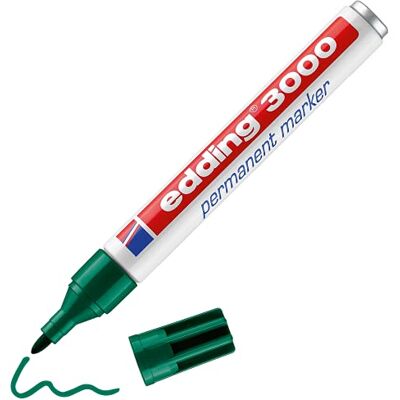 Edding 3000 Marqueur permanent vert 1 stylo pointe ronde 1,5-3 mm sèche vite résiste à l'eau et à l'essuyage pour carton, plastique, bois, métal marqueur universel - Publicité Edding 3000 Marqueur permanent vert 1 stylo pointe ronde 1,5-3 mm sèche vite résiste à l'eau et à l'essuyage pour carton, plastique, bois, métal marqueur universel - Publicité