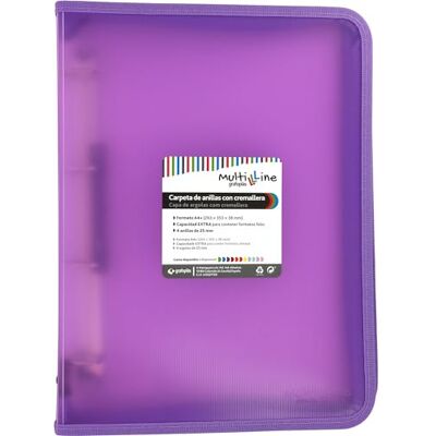 Grafoplás Grafoplas Classeur à anneaux avec fermeture éclair A4+, lavande, multiline, 4 anneaux mixtes de 25 mm, couverture en polypropylène ligné verticale, capacité supplémentaire pour feuilles de papier - Publicité Grafoplás Grafoplas Classeur à anneaux avec fermeture éclair A4+, lavande, multiline, 4 anneaux mixtes de 25 mm, couverture en polypropylène ligné verticale, capacité supplémentaire pour feuilles de papier - Publicité