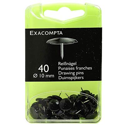 Exacompta Réf. 14021E Boîte de 40 punaises Hauteur de la pointe 7 mm Diamètre 10 mm Pour fixer cartes, photos, posters, documents, cadres, guirlandes Couleur noire - Publicité Exacompta Réf. 14021E Boîte de 40 punaises Hauteur de la pointe 7 mm Diamètre 10 mm Pour fixer cartes, photos, posters, documents, cadres, guirlandes Couleur noire - Publicité
