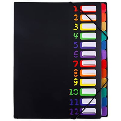 Juvel Trieur A4 Extensible Trieur Document 12 Compartiments Colorés avec Indexation Numérique en Plastique Organisateur de Document pour L'école de Bureau à Domicile (Le noir) - Publicité Juvel Trieur A4 Extensible Trieur Document 12 Compartiments Colorés avec Indexation Numérique en Plastique Organisateur de Document pour L'école de Bureau à Domicile (Le noir) - Publicité
