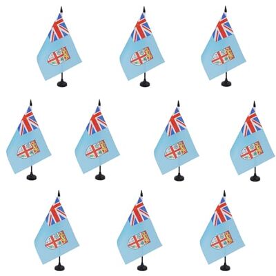 AZ FLAG Lot de 10 Drapeau De Table Fidji 21x14 cm 10 Petits Drapeaux Fidjien De Bureau 100% Polyester Avec Hampe De 25cm Et Socle En Plastique Noir - Publicité AZ FLAG Lot de 10 Drapeau De Table Fidji 21x14 cm 10 Petits Drapeaux Fidjien De Bureau 100% Polyester Avec Hampe De 25cm Et Socle En Plastique Noir - Publicité
