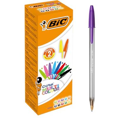 BIC Cristal Multicolour Stylos-Bille Pointe Large (1,6 mm) Écriture Vive et Colorée Couleurs Assorties, Boîte de 20 - Publicité BIC Cristal Multicolour Stylos-Bille Pointe Large (1,6 mm) Écriture Vive et Colorée Couleurs Assorties, Boîte de 20 - Publicité
