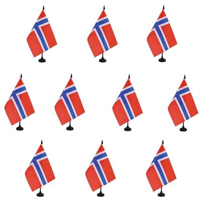 AZ FLAG Lot de 10 Drapeau De Table Norvège 21x14 cm 10 Petits Drapeaux Norvégien De Bureau 100% Polyester Avec Hampe De 25cm Et Socle En Plastique Noir - Publicité AZ FLAG Lot de 10 Drapeau De Table Norvège 21x14 cm 10 Petits Drapeaux Norvégien De Bureau 100% Polyester Avec Hampe De 25cm Et Socle En Plastique Noir - Publicité