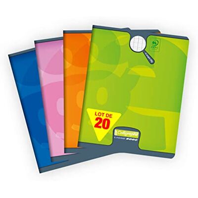 Calligraphe 108708C Lot de 20 Cahiers Agrafés (une Marque de Clairefontaine) 17x22 cm 32 Pages Grands Carreaux Papier Blanc 90 g Couverture Carte Recyclée Pelliculée Couleurs Aléatoires - Publicité Calligraphe 108708C Lot de 20 Cahiers Agrafés (une Marque de Clairefontaine) 17x22 cm 32 Pages Grands Carreaux Papier Blanc 90 g Couverture Carte Recyclée Pelliculée Couleurs Aléatoires - Publicité