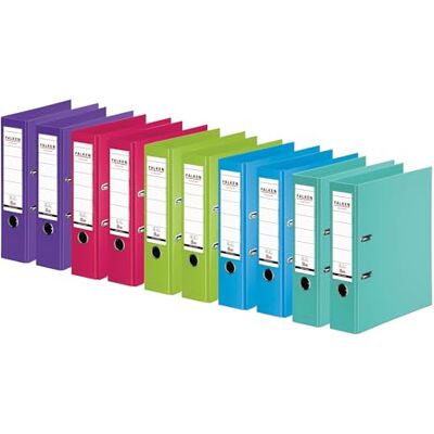 FALKEN lot de 10 classeurs Chromocolor. 8 cm DIN A4 assortis (2x menthe, bleu clair, vert tilleul, rose, violet). Fabriqué en Allemagne. Classeur à anneaux, à lettres, de bureau, en plastique. Publicité FALKEN lot de 10 classeurs Chromocolor. 8 cm DIN A4 assortis (2x menthe, bleu clair, vert tilleul, rose, violet). Fabriqué en Allemagne. Classeur à anneaux, à lettres, de bureau, en plastique. Publicité
