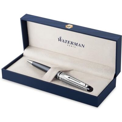 Waterman Expert Deluxe Stylo bille Laque métallique Gris capuchon métal recharge bleue pointe moyenne Coffret cadeau - Publicité Waterman Expert Deluxe Stylo bille Laque métallique Gris capuchon métal recharge bleue pointe moyenne Coffret cadeau - Publicité