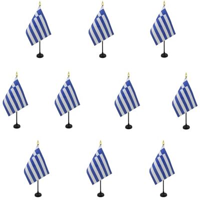 AZ FLAG Lot de 10 Mini Drapeau Grèce De Table 15x10 cm 10 Drapeaux Grec De Bureau 100% Polyester Avec Hampe Point Dorée - Publicité AZ FLAG Lot de 10 Mini Drapeau Grèce De Table 15x10 cm 10 Drapeaux Grec De Bureau 100% Polyester Avec Hampe Point Dorée - Publicité