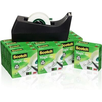 Scotch Dévidoir de Ruban Adhésif, Noir + Ruban Invisible Magic, 12 rouleaux 19 mm x 33 m Idéal pour le Bureau et l'École - Publicité Scotch Dévidoir de Ruban Adhésif, Noir + Ruban Invisible Magic, 12 rouleaux 19 mm x 33 m Idéal pour le Bureau et l'École - Publicité