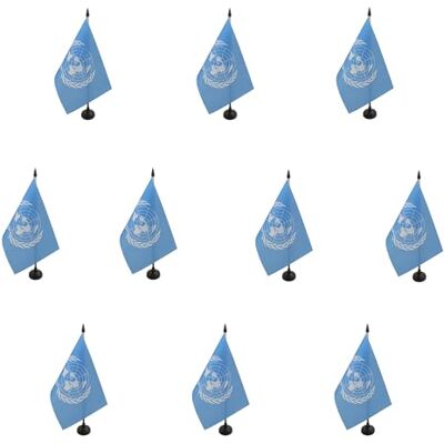 AZ FLAG Lot de 10 Drapeau De Table ONU 21x14 cm 10 Petits Drapeaux Des Nations Unies De Bureau 100% Polyester Avec Hampe De 25cm Et Socle En Plastique Noir - Publicité AZ FLAG Lot de 10 Drapeau De Table ONU 21x14 cm 10 Petits Drapeaux Des Nations Unies De Bureau 100% Polyester Avec Hampe De 25cm Et Socle En Plastique Noir - Publicité