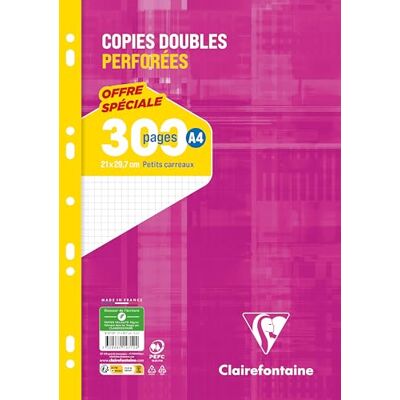 Cahier perforé Clairefontaine A4 - 300 pages - Blanc - Publicité Cahier perforé Clairefontaine A4 - 300 pages - Blanc - Publicité