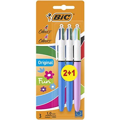 BIC 4 Couleurs Original et 4 Couleurs Fun Stylos-Bille Rétractables Pointe Moyenne (1,0 mm) Blister de 2+1 - Publicité BIC 4 Couleurs Original et 4 Couleurs Fun Stylos-Bille Rétractables Pointe Moyenne (1,0 mm) Blister de 2+1 - Publicité