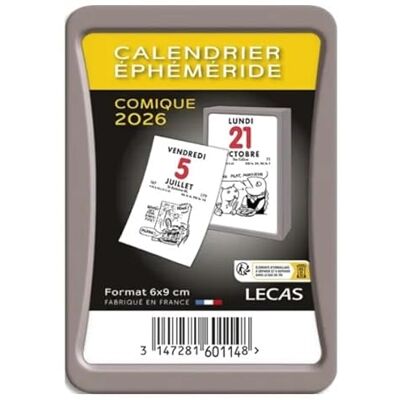 LECAS Bloc Ephéméride Comique à Coller Janvier 2026 à Décembre 2026 Format 60 x 90 mm - Publicité LECAS Bloc Ephéméride Comique à Coller Janvier 2026 à Décembre 2026 Format 60 x 90 mm - Publicité