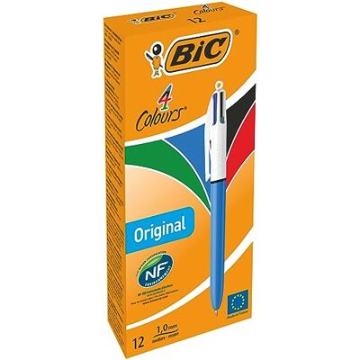 BIC 4 Couleurs Original Stylos-Bille Rétractables Pointe Moyenne (1,0 mm) Certifié NF Environnement Boîte de 12 - Publicité BIC 4 Couleurs Original Stylos-Bille Rétractables Pointe Moyenne (1,0 mm) Certifié NF Environnement Boîte de 12 - Publicité