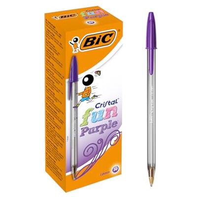 BIC Cristal Fun Stylos-Bille Pointe Large (1,6 mm) Écriture Large et Intense Violet, Boîte de 20 - Publicité BIC Cristal Fun Stylos-Bille Pointe Large (1,6 mm) Écriture Large et Intense Violet, Boîte de 20 - Publicité