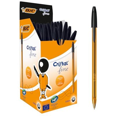 BIC Cristal Original Stylos-Bille Pointe Fine (0,8 mm) Écriture Fine et Précise Noir, Boîte de 50 - Publicité BIC Cristal Original Stylos-Bille Pointe Fine (0,8 mm) Écriture Fine et Précise Noir, Boîte de 50 - Publicité