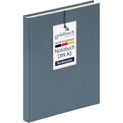 Goldbuch 64 0105 Carnet de notes en lin A5 200 pages Papier crème à pois 100 g/m² Résistant à l'acide et à l'encre Bleu Gris - Publicité Goldbuch 64 0105 Carnet de notes en lin A5 200 pages Papier crème à pois 100 g/m² Résistant à l'acide et à l'encre Bleu Gris - Publicité