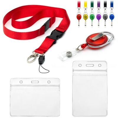 CKB LTD Lot de 4 cordons avec porte-cartes, comprenant 1 cordon de sécurité amovible, 1 clip rétractable Yo Yo, 2 badges d'identification transparents et étanches, pochettes d'identité en plastique d - Publicité CKB LTD Lot de 4 cordons avec porte-cartes, comprenant 1 cordon de sécurité amovible, 1 clip rétractable Yo Yo, 2 badges d'identification transparents et étanches, pochettes d'identité en plastique d - Publicité