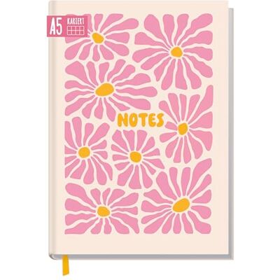 Häfft ® Trendstuff Carnet de notes A5 quadrillé, signet "Pink Flowers" Cahier d'écriture avec 124 pages quadrillées numérotées, 62 feuilles et papier 90 g/m² idéal comme journal intime - Publicité Häfft ® Trendstuff Carnet de notes A5 quadrillé, signet "Pink Flowers" Cahier d'écriture avec 124 pages quadrillées numérotées, 62 feuilles et papier 90 g/m² idéal comme journal intime - Publicité