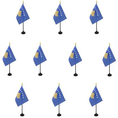 AZ FLAG Lot de 10 Mini Drapeau Kosovo De Table 15x10 cm 10 Drapeaux Kosovard De Bureau 100% Polyester Avec Hampe Point Dorée - Publicité AZ FLAG Lot de 10 Mini Drapeau Kosovo De Table 15x10 cm 10 Drapeaux Kosovard De Bureau 100% Polyester Avec Hampe Point Dorée - Publicité