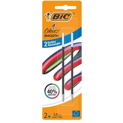 BIC Recharge pour stylo bille 4 couleurs Smooth pointe moyenne 1 mm Étui de 2 Encre bleue - Publicité BIC Recharge pour stylo bille 4 couleurs Smooth pointe moyenne 1 mm Étui de 2 Encre bleue - Publicité