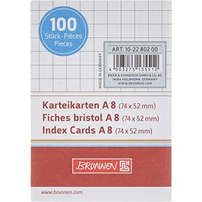 BRUNNEN karteikarton fiches lignées en papier cartonné 180 g/m², quadrillé, format a8, blanc - Publicité BRUNNEN karteikarton fiches lignées en papier cartonné 180 g/m², quadrillé, format a8, blanc - Publicité