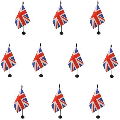 AZ FLAG Lot de 10 Drapeau De Table Royaume-Uni 15x10 cm 10 Mini Drapeaux Anglais Uk Grande Bretagne De Bureau 100% Polyester Avec Hampe De 25cm Et Socle En Plastique Noir - Publicité AZ FLAG Lot de 10 Drapeau De Table Royaume-Uni 15x10 cm 10 Mini Drapeaux Anglais Uk Grande Bretagne De Bureau 100% Polyester Avec Hampe De 25cm Et Socle En Plastique Noir - Publicité