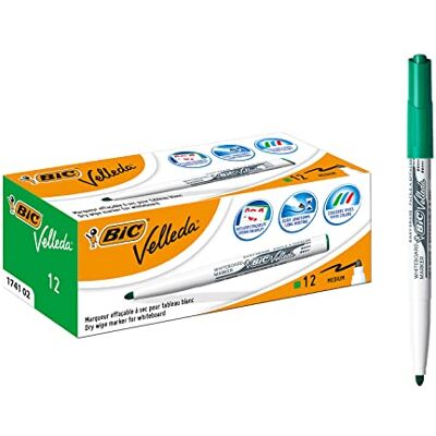 BIC Velleda 1741 Feutres pour Tableau Blanc Effaçables à Sec, Pointe Conique Moyenne Vert, Boîte de 12 - Publicité BIC Velleda 1741 Feutres pour Tableau Blanc Effaçables à Sec, Pointe Conique Moyenne Vert, Boîte de 12 - Publicité