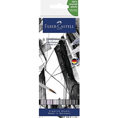 Faber-Castell Marqueurs Goldfaber Aqua Dual Nuances de gris, 6 couleurs - Publicité Faber-Castell Marqueurs Goldfaber Aqua Dual Nuances de gris, 6 couleurs - Publicité