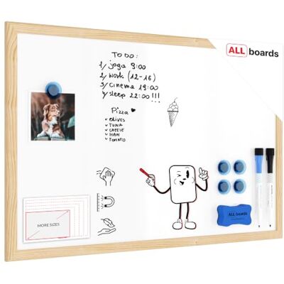 ALLboards - 60x40cm - Magnétique - Cadre en bois - Tableau blanc - Publicité ALLboards - 60x40cm - Magnétique - Cadre en bois - Tableau blanc - Publicité
