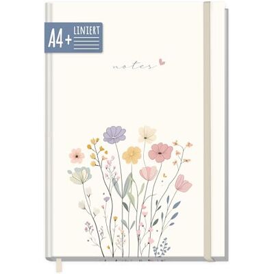 Häfft Carnet de notes paper&you® A4+ ligné « Flower Joy » 156 pages lignées, papier épais de 100 g/m² et élastique – à utiliser comme journal intime, pour vos listes et vos notes - Publicité Häfft Carnet de notes paper&you® A4+ ligné « Flower Joy » 156 pages lignées, papier épais de 100 g/m² et élastique – à utiliser comme journal intime, pour vos listes et vos notes - Publicité