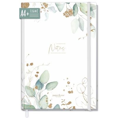 Häfft paper&you® Carnet A4+ ligné "Feuille d'or" 156 pages lignées, papier épais de 100 g/m² et élastique – à utiliser comme journal intime, pour vos listes et vos notes - Publicité Häfft paper&you® Carnet A4+ ligné "Feuille d'or" 156 pages lignées, papier épais de 100 g/m² et élastique – à utiliser comme journal intime, pour vos listes et vos notes - Publicité