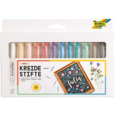 Folia 371209 Basic Lot de 12 marqueurs à craie liquide assortis en 12 couleurs différentes pour peindre sur tableau, verre, papier et autres surfaces lisses - Publicité Folia 371209 Basic Lot de 12 marqueurs à craie liquide assortis en 12 couleurs différentes pour peindre sur tableau, verre, papier et autres surfaces lisses - Publicité