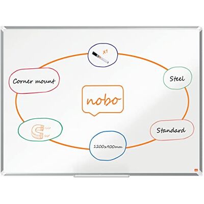 Nobo Tableau Blanc Acier Magnétique, 1200 x 900mm, Cadre Aluminium, Montage Mural par les Coins, Marqueur Inclus, Premium Plus, Blanc, 1915156 - Publicité Nobo Tableau Blanc Acier Magnétique, 1200 x 900mm, Cadre Aluminium, Montage Mural par les Coins, Marqueur Inclus, Premium Plus, Blanc, 1915156 - Publicité