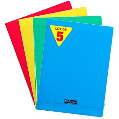 Calligraphe 18055C Lot de 5 Cahiers Agrafés (une Marque de Clairefontaine) A4 21x29,7 cm 140 Pages Grands Carreaux Papier Blanc 90 g Couverture Polypro Transparent Couleurs Aléatoires - Publicité Calligraphe 18055C Lot de 5 Cahiers Agrafés (une Marque de Clairefontaine) A4 21x29,7 cm 140 Pages Grands Carreaux Papier Blanc 90 g Couverture Polypro Transparent Couleurs Aléatoires - Publicité
