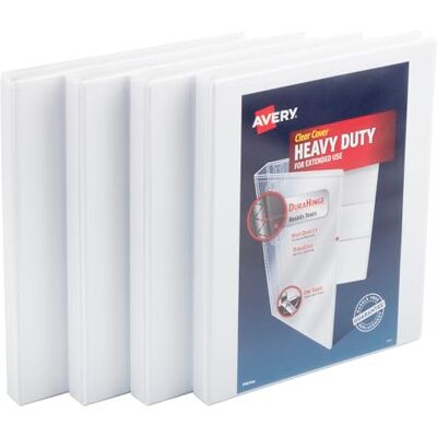 Avery Classeur robuste à 3 anneaux, anneau incliné One Touch de 1,3 cm, peut contenir du papier de 21,6 x 27,9 cm, 4 classeurs blancs (79709) - Publicité Avery Classeur robuste à 3 anneaux, anneau incliné One Touch de 1,3 cm, peut contenir du papier de 21,6 x 27,9 cm, 4 classeurs blancs (79709) - Publicité
