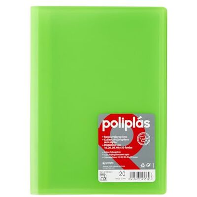 Grafoplás Classeur avec pochettes 20 pochettes transparentes Couverture semi-rigide en polypropylène Parfait pour documents DIN A4 Disponible en couleur verte Modèle polyplas translucide - Publicité Grafoplás Classeur avec pochettes 20 pochettes transparentes Couverture semi-rigide en polypropylène Parfait pour documents DIN A4 Disponible en couleur verte Modèle polyplas translucide - Publicité