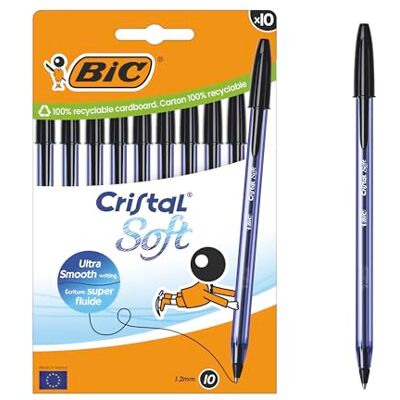 BIC Cristal Soft Stylos-Bille Pointe Moyenne (1,2 mm) Écriture Douce et Fluide Noir, Boîte carton de 10 - Publicité BIC Cristal Soft Stylos-Bille Pointe Moyenne (1,2 mm) Écriture Douce et Fluide Noir, Boîte carton de 10 - Publicité