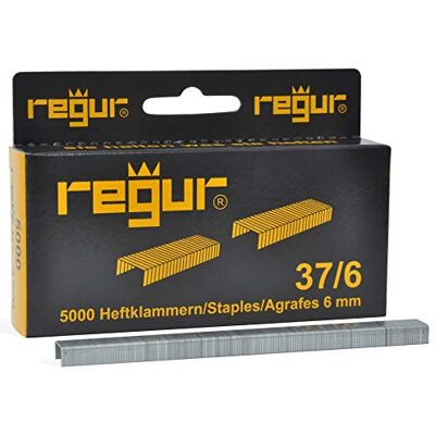 Regur Type 37 agrafes à fil fin galvanisé 5000 pièces de longueur 37/6 mm agrafes pour la fixation des tissus, du cuir, des textiles ainsi que pour l'artisanat et la décoration - Publicité Regur Type 37 agrafes à fil fin galvanisé 5000 pièces de longueur 37/6 mm agrafes pour la fixation des tissus, du cuir, des textiles ainsi que pour l'artisanat et la décoration - Publicité