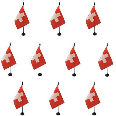 AZ FLAG Lot de 10 Drapeau De Table Suisse 15x10 cm 10 Mini Drapeaux Helvétique De Bureau 100% Polyester Avec Hampe De 25cm Et Socle En Plastique Noir - Publicité AZ FLAG Lot de 10 Drapeau De Table Suisse 15x10 cm 10 Mini Drapeaux Helvétique De Bureau 100% Polyester Avec Hampe De 25cm Et Socle En Plastique Noir - Publicité