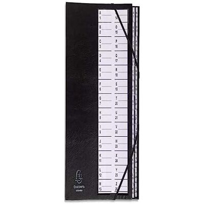 Exacompta Réf. 621765E 1 trieur Ordonator avec élastiques dos extensible cavaliers plastique couverture rigide 26 compartiments alphanumériques dim 25x33 cm pour A4 couleur noir - Publicité Exacompta Réf. 621765E 1 trieur Ordonator avec élastiques dos extensible cavaliers plastique couverture rigide 26 compartiments alphanumériques dim 25x33 cm pour A4 couleur noir - Publicité