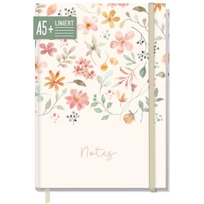 Häfft paper&you® Carnet A5+ ligné "Wild Blossoms" Carnet de 156 pages lignées avec élastique, papier 100 g/m² – pour tenir un journal, prendre des notes - Publicité Häfft paper&you® Carnet A5+ ligné "Wild Blossoms" Carnet de 156 pages lignées avec élastique, papier 100 g/m² – pour tenir un journal, prendre des notes - Publicité