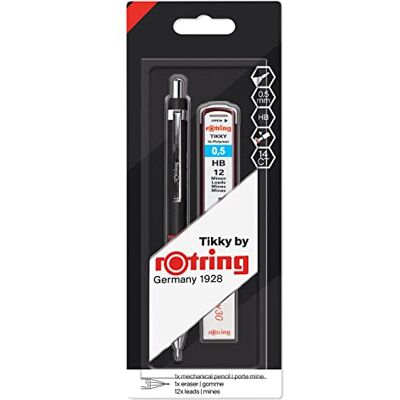 Rotring Tikky Coffret Portemine Mine HB, 0,5 mm Corps noir Comprend 12 mines et une gomme - Publicité Rotring Tikky Coffret Portemine Mine HB, 0,5 mm Corps noir Comprend 12 mines et une gomme - Publicité