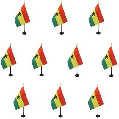 AZ FLAG Lot de 10 Mini Drapeau Ghana De Table 15x10 cm 10 Drapeaux Ghanéen De Bureau 100% Polyester Avec Hampe Point Dorée - Publicité AZ FLAG Lot de 10 Mini Drapeau Ghana De Table 15x10 cm 10 Drapeaux Ghanéen De Bureau 100% Polyester Avec Hampe Point Dorée - Publicité